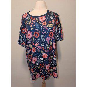 Pure Lady 2x Floral Skeleton Print T-Shirt Short Sleeve Womens Casual Top